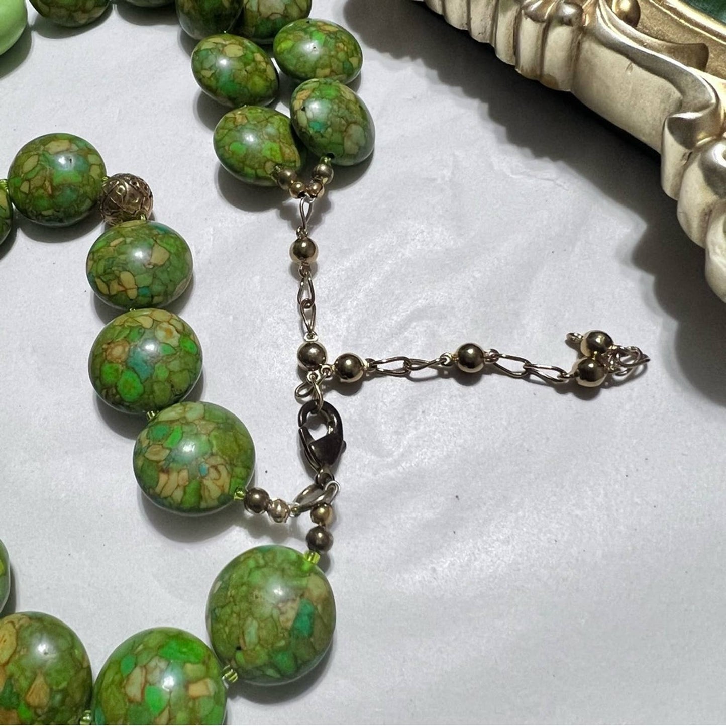 Vintage Natural Green Stone Nugget Double Strand Necklace