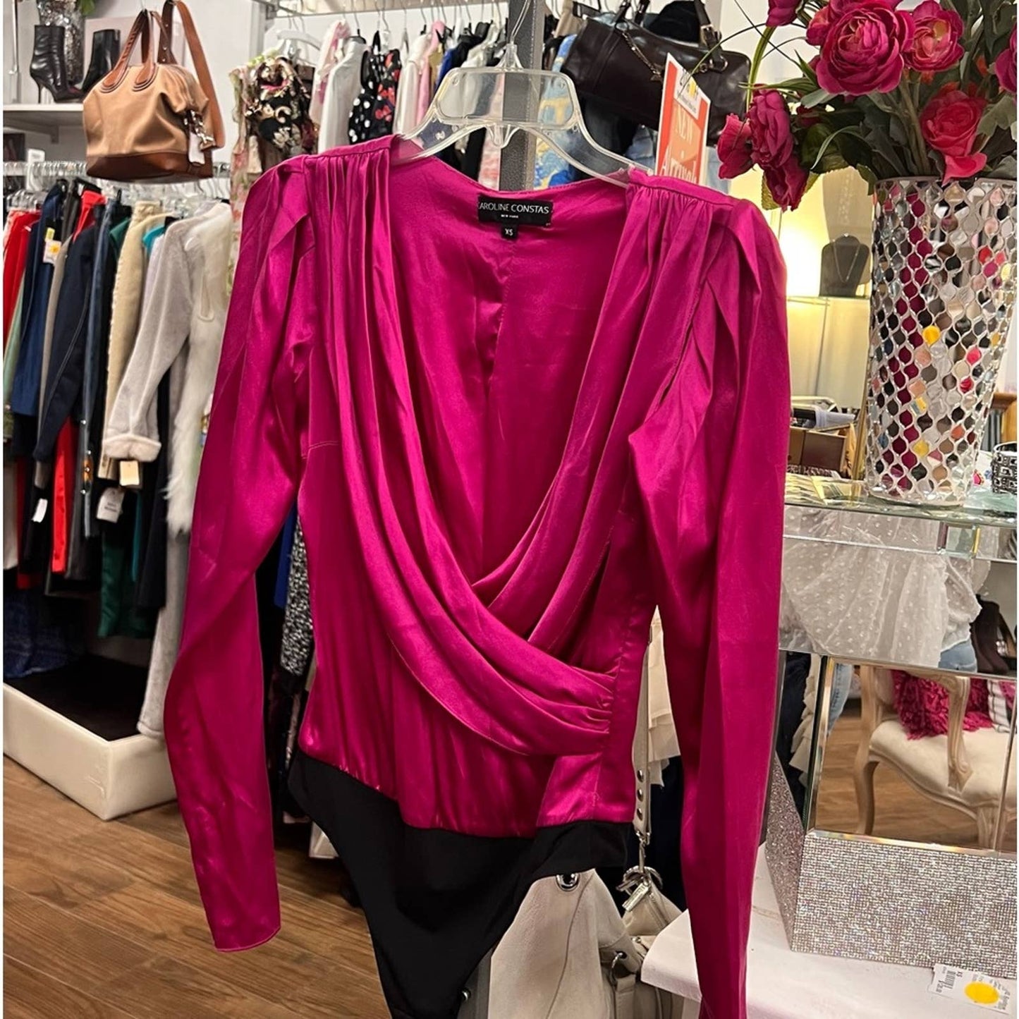 Caroline Constas New York Pink | Fuchsia Silk Bodysuit XS