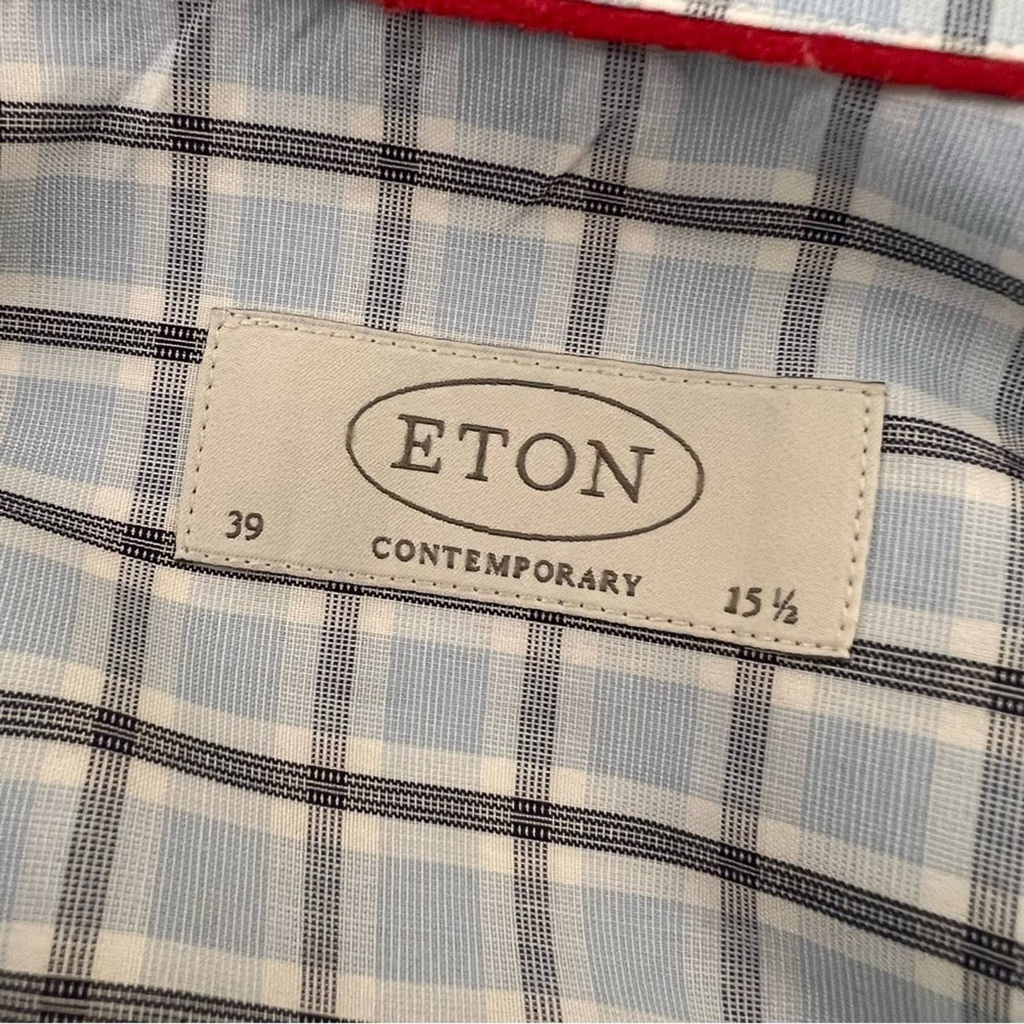 ETON Mens Blue & Black Plaid Button Down Shirt 15 1/2