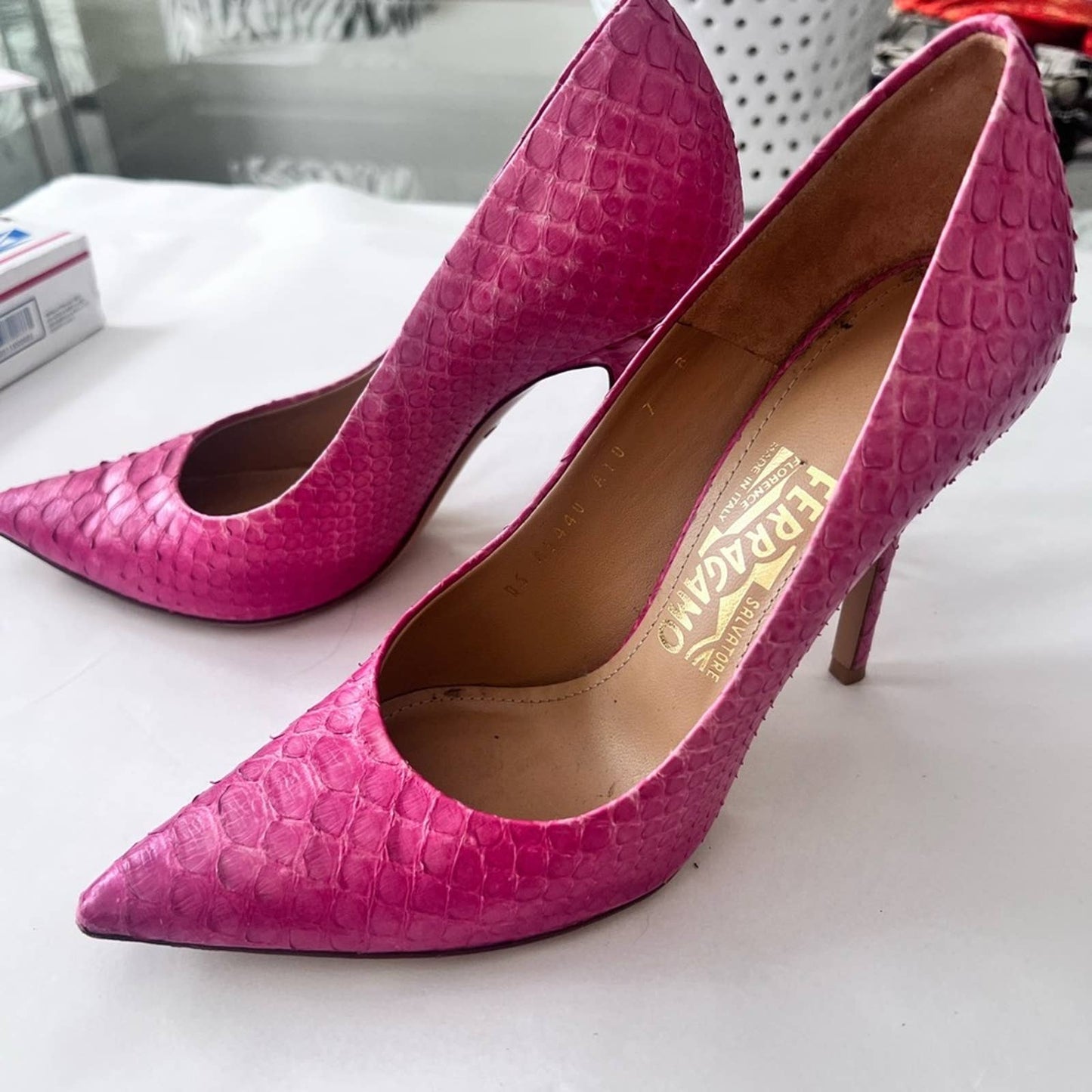 Salvatore Ferragamo Pink Snakeskin Leather Heels 7