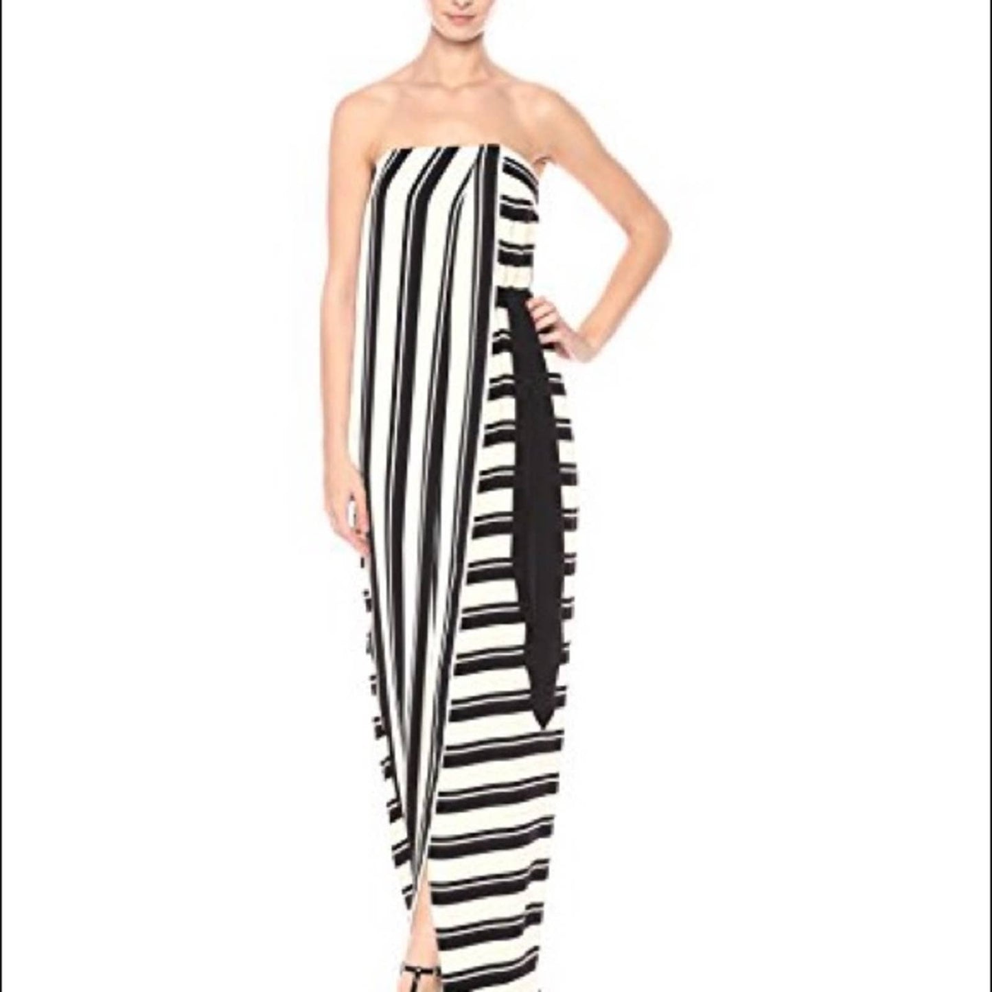 Halston Heritage Black & White Strapless Striped Gown NWT