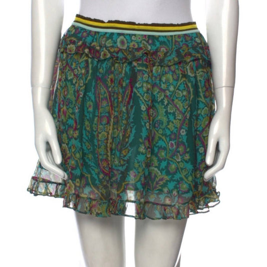 ETRO Milano Green Print Silk Mini Skirt 38