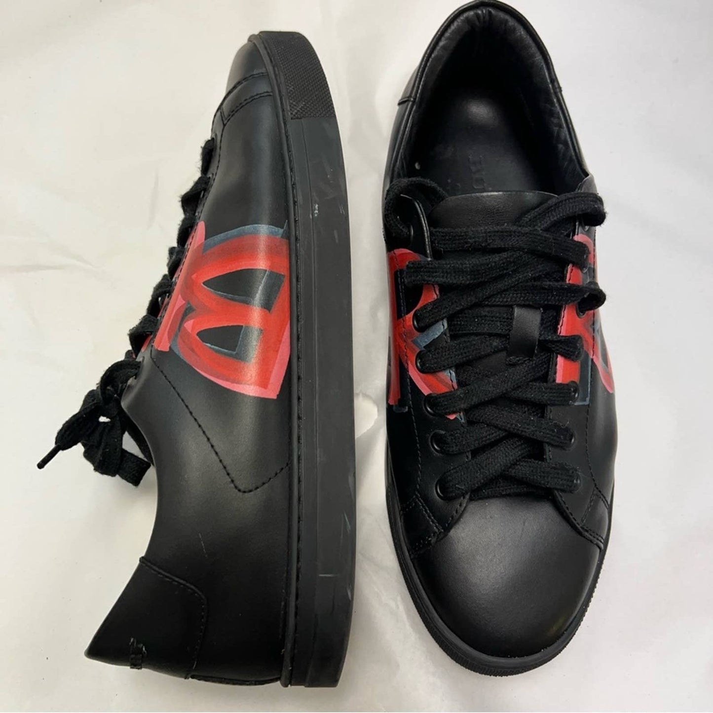 MEN BURBERRY Painted Logo Sneakers Low Cut Sneakers Black Leather 41