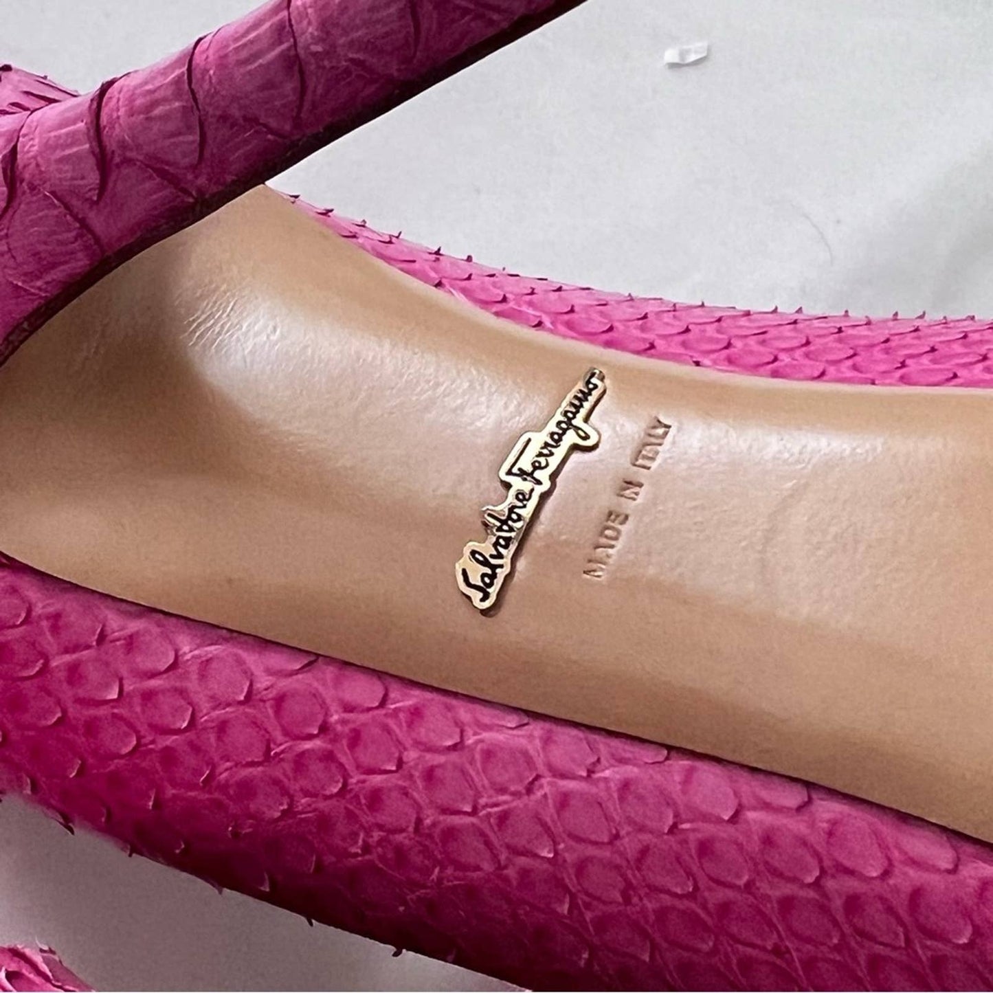 Salvatore Ferragamo Pink Snakeskin Leather Heels 7