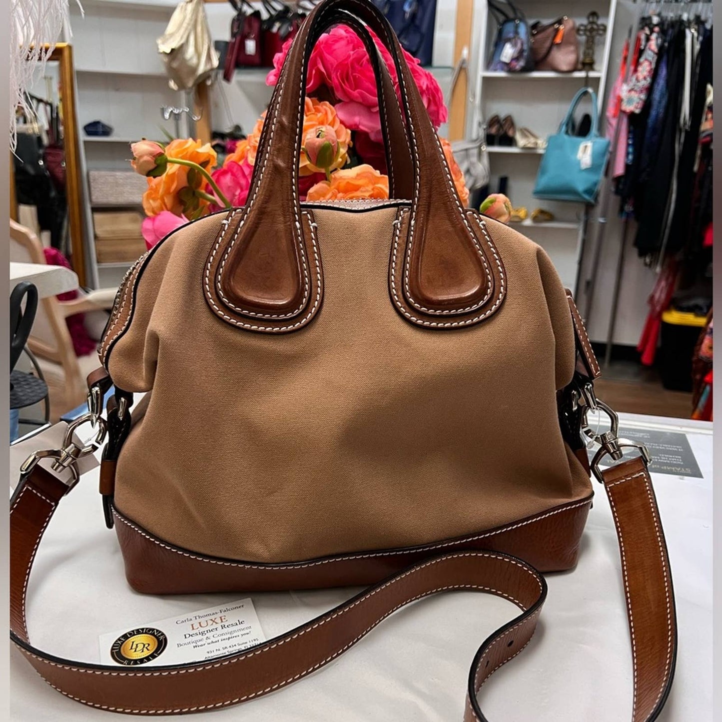 GIVENCHY Nightingale Brown Canvas & Leather Bag