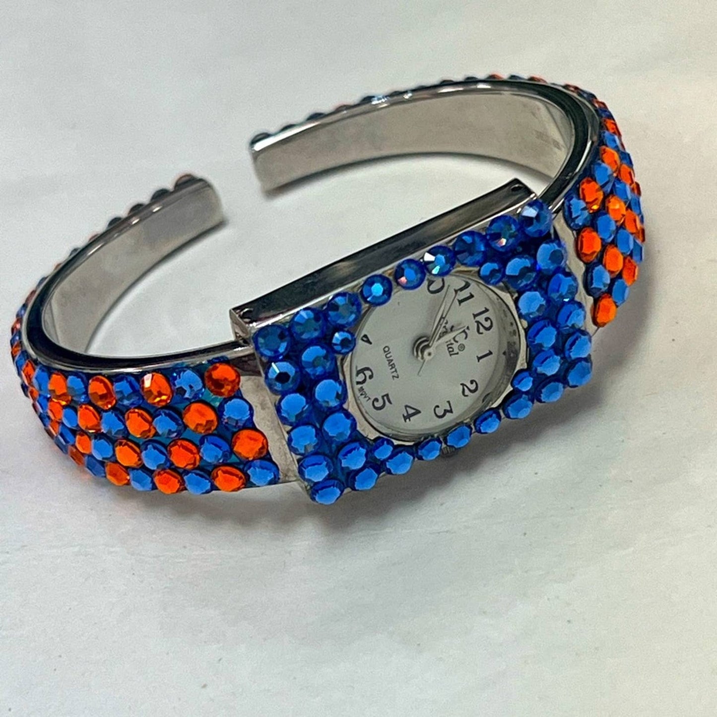 JC CRYSTAL Orange & Blue Crystal Cuff Watch