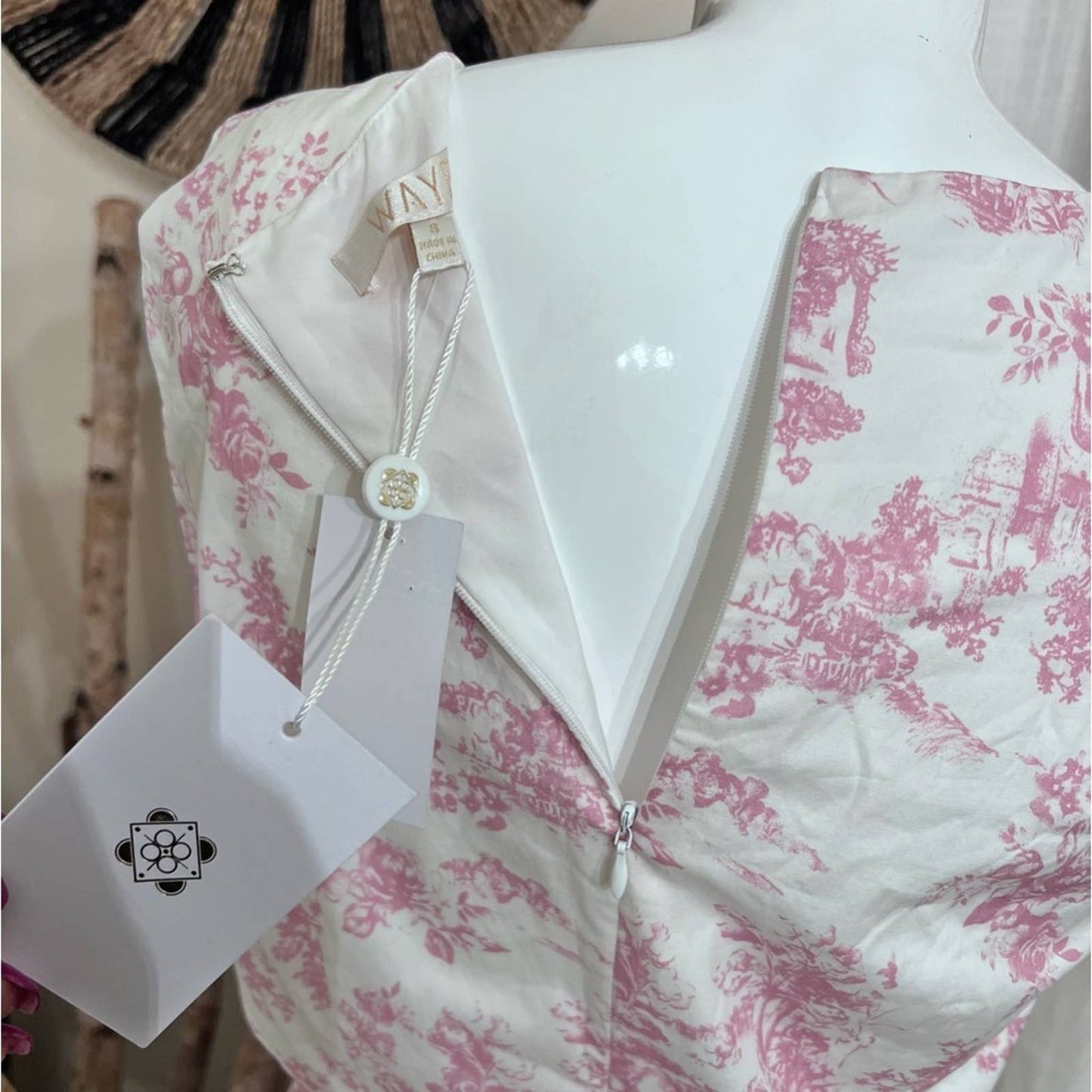 WAYF Pink & White Side Cutout Ruffled Hem Dress SM