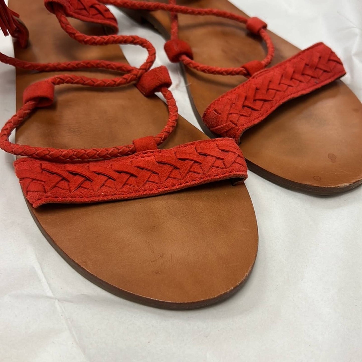 FRYE Burnt Orange Woven Tassel Sandals 7.5