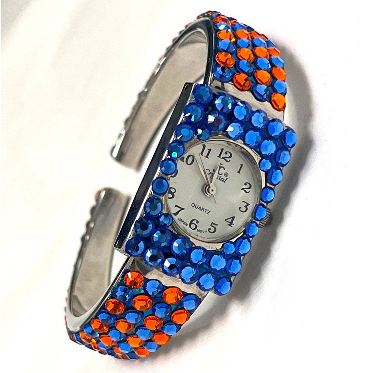 JC CRYSTAL Orange & Blue Crystal Cuff Watch