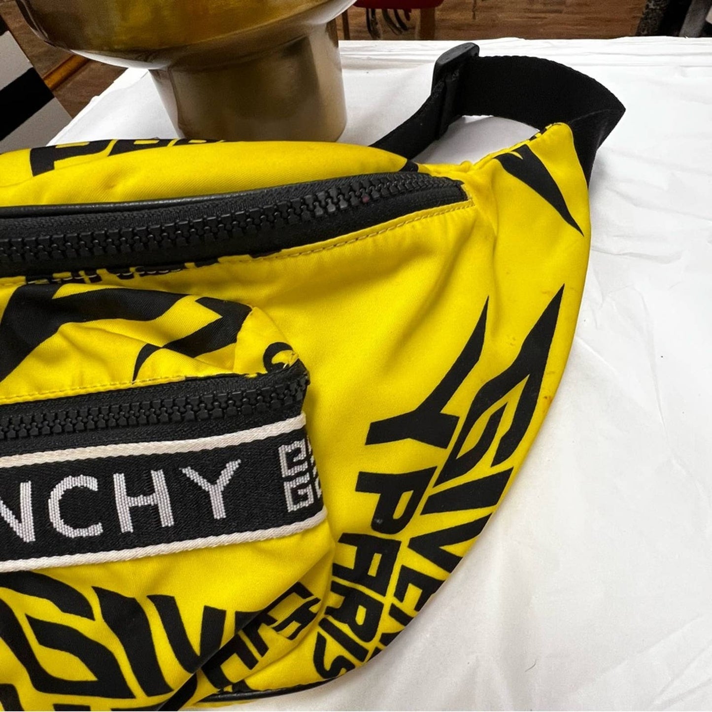 GIVENCHY Yellow & Black Nylon Waist Bag