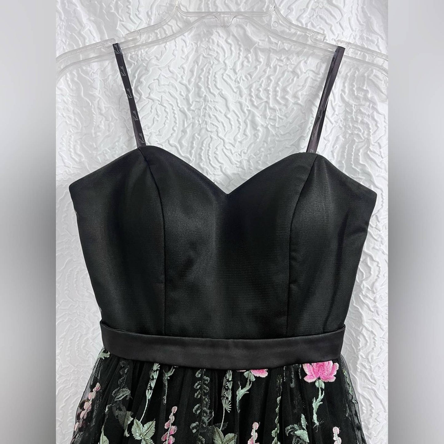 Camille LaVie Black Strapless Floral Dress •0