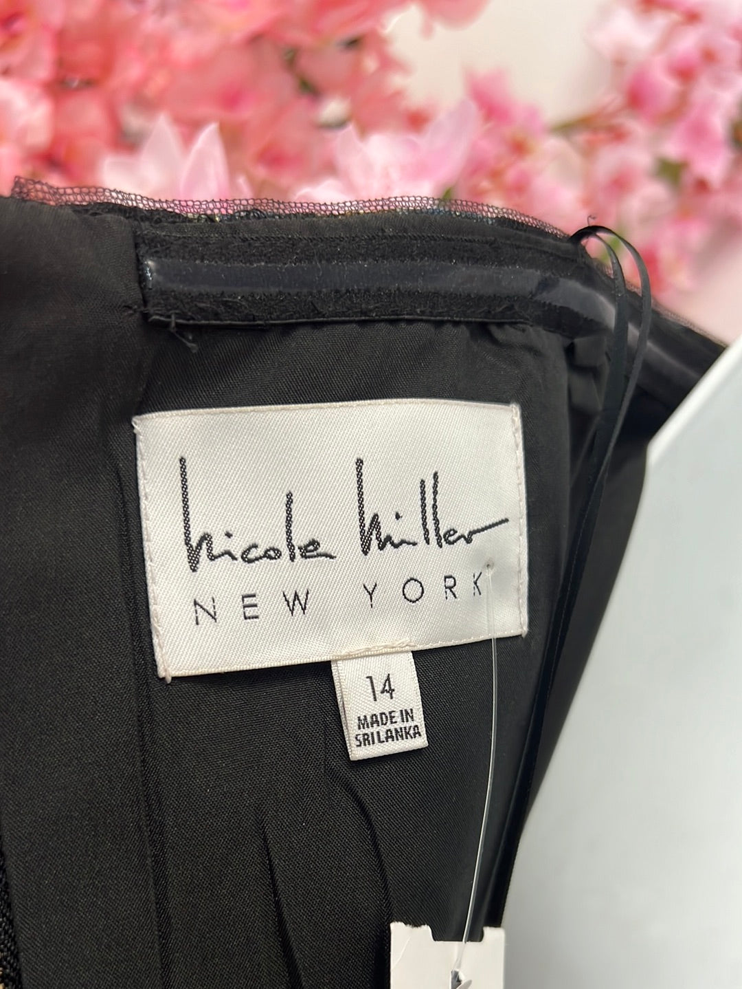 Nicole Miller New York Strapless Black Floral Dress 14