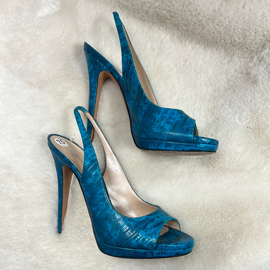 CASADEI Ocean Blue Peep Toe Leather Heels 7.5