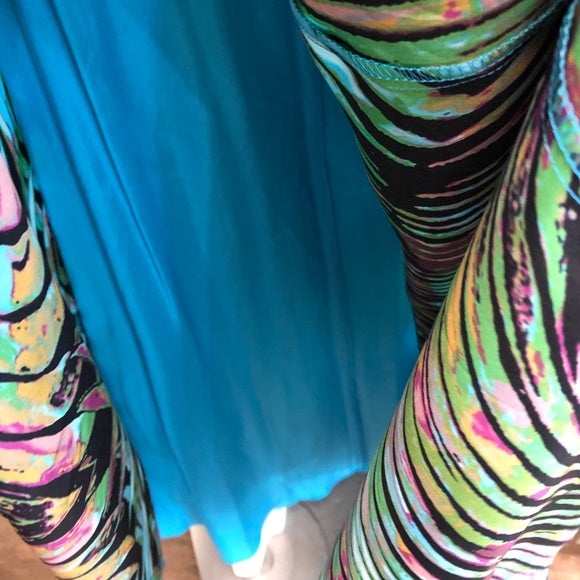 NIKI Livas Turquoise Multicolor Open Back Gown 4