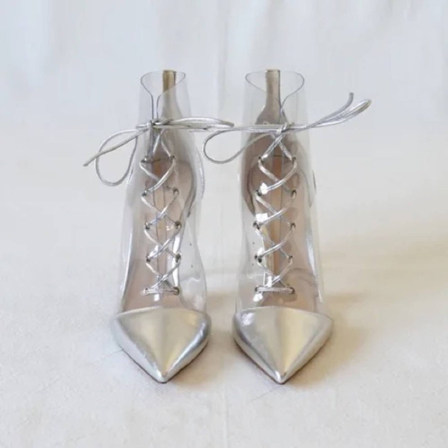 GIANVITO ROSSI Silver Lucite Heel Ankle Boots 8.5